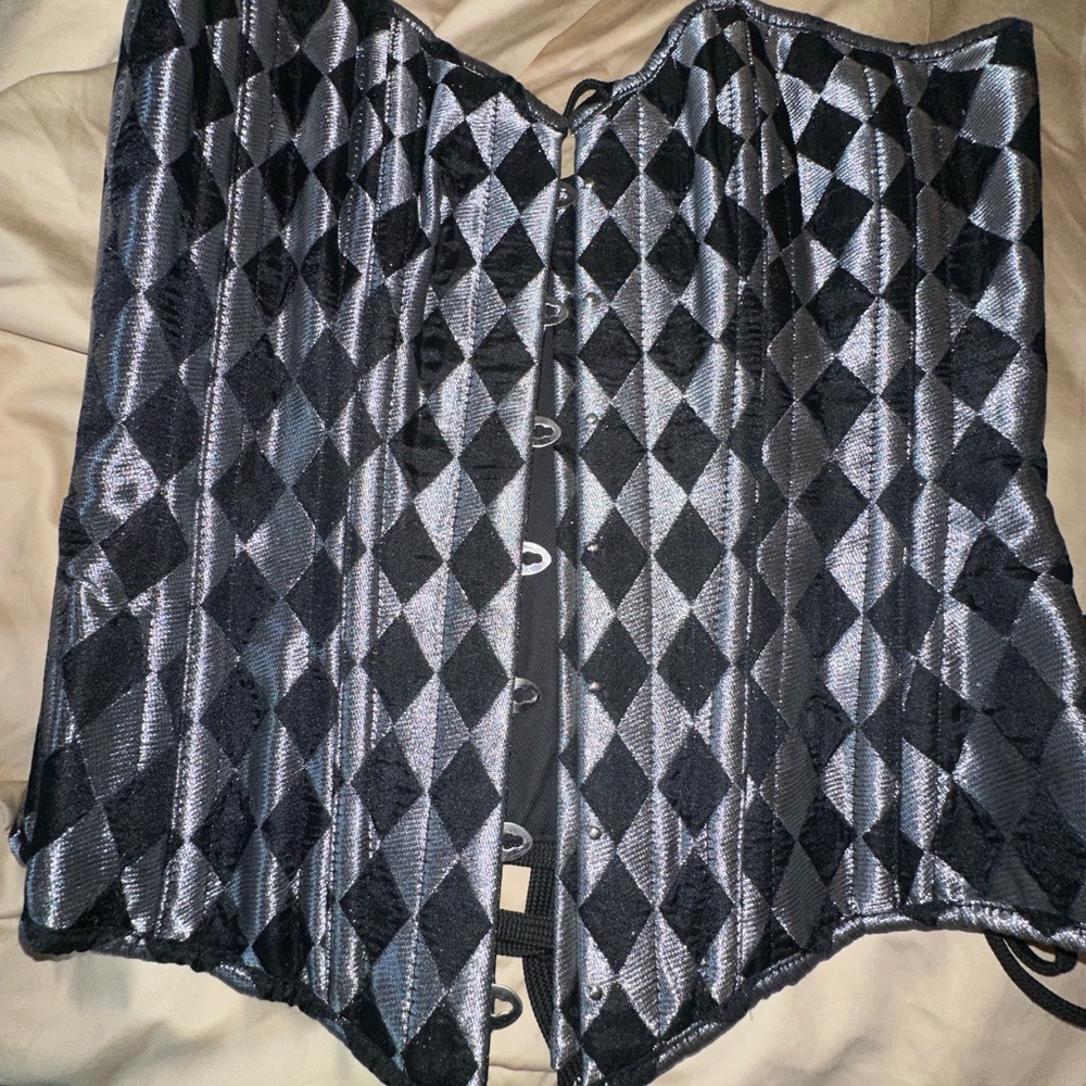 Black and Silver Harlequin Corset - L corset - Lady Gaga Harley Quinn Costume